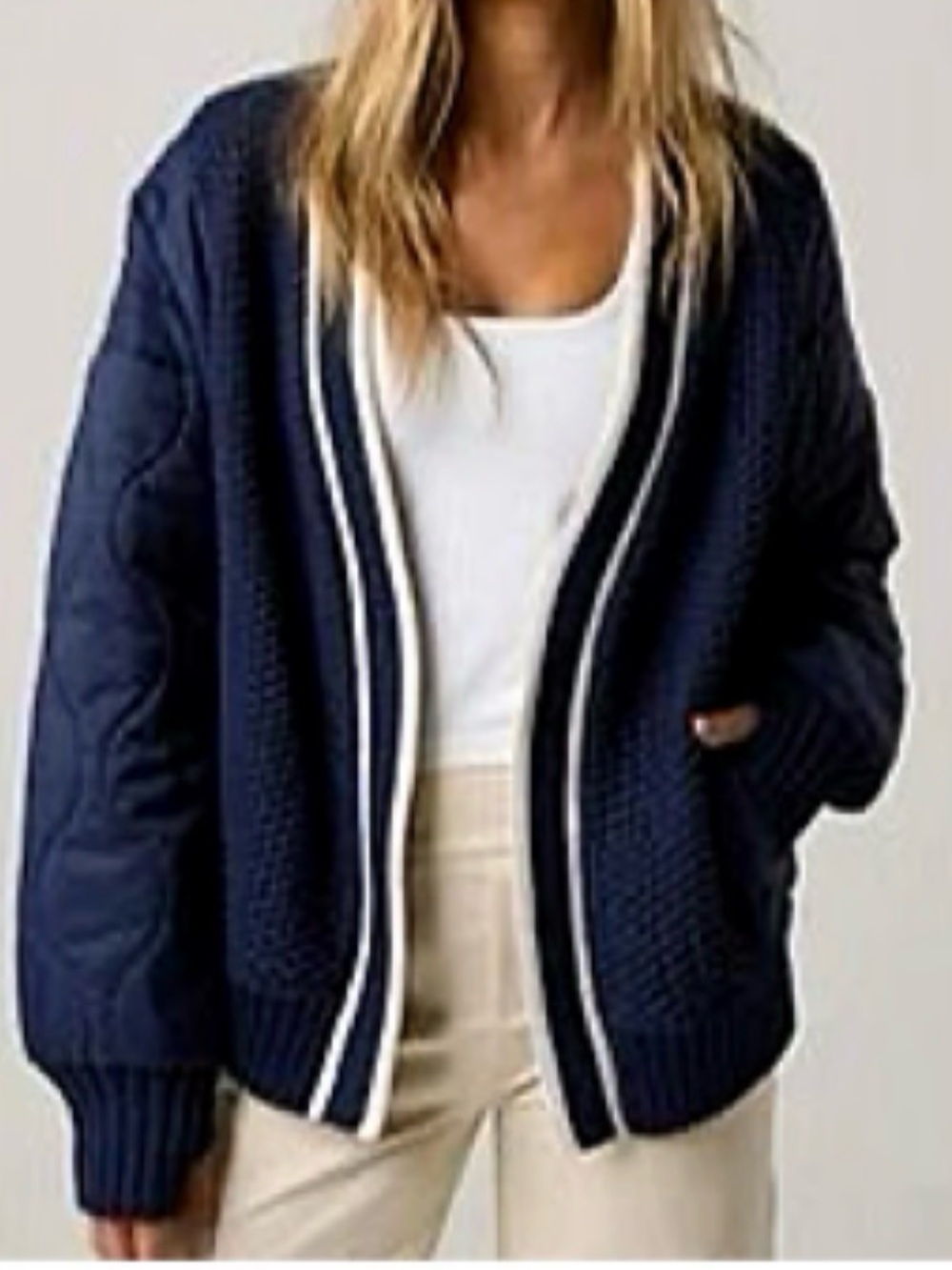 Offline by Aerie Navy Open-Front Knit Cardigan Sweater with quilted sleeve